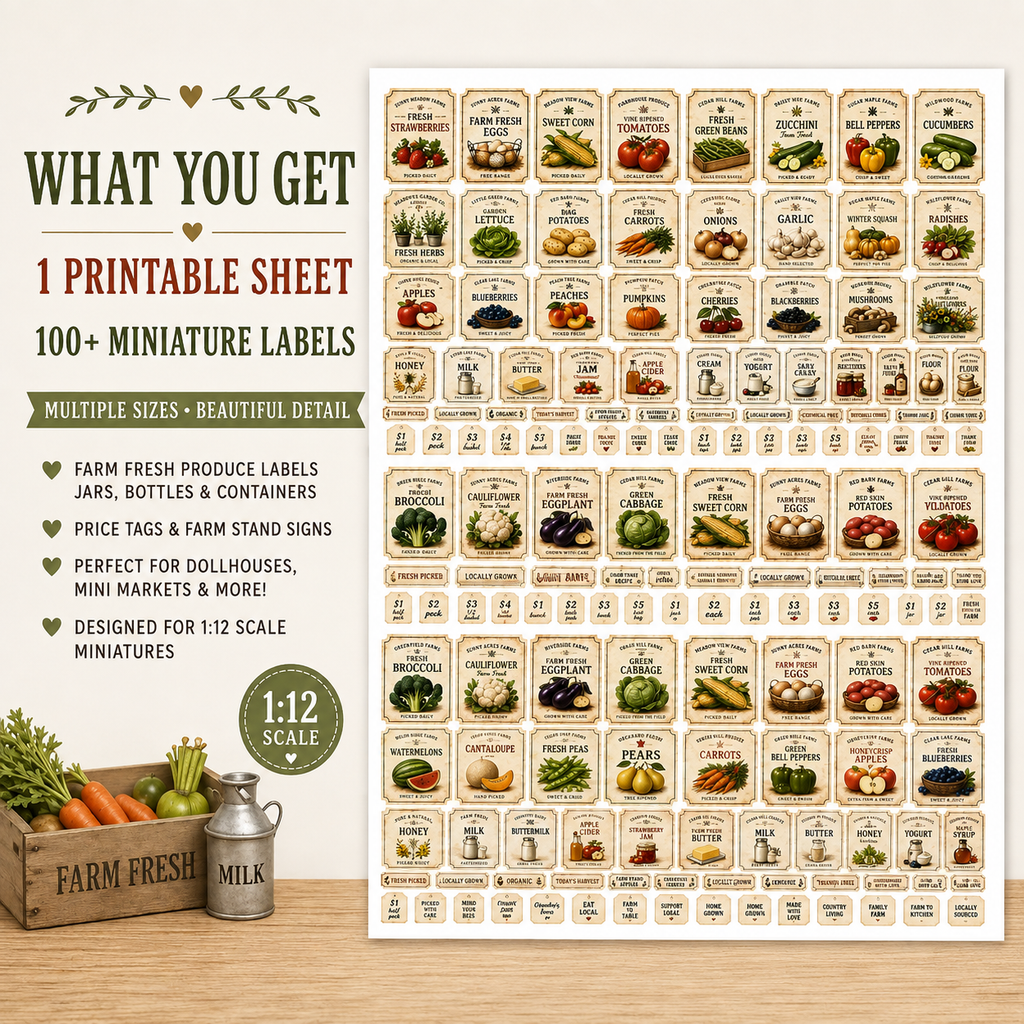 Farm Stand Labels Printable | 1:12 Scale