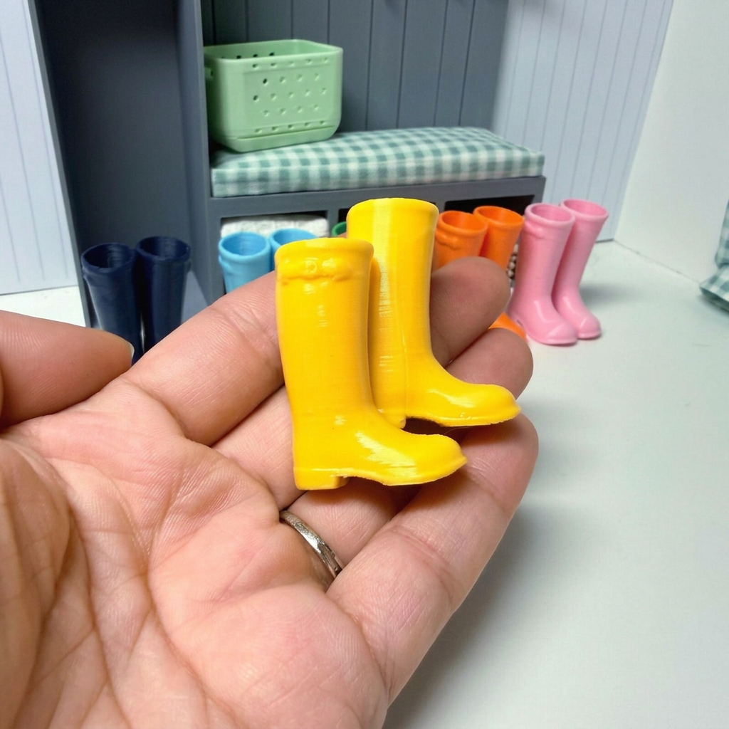 Square boots held in hand