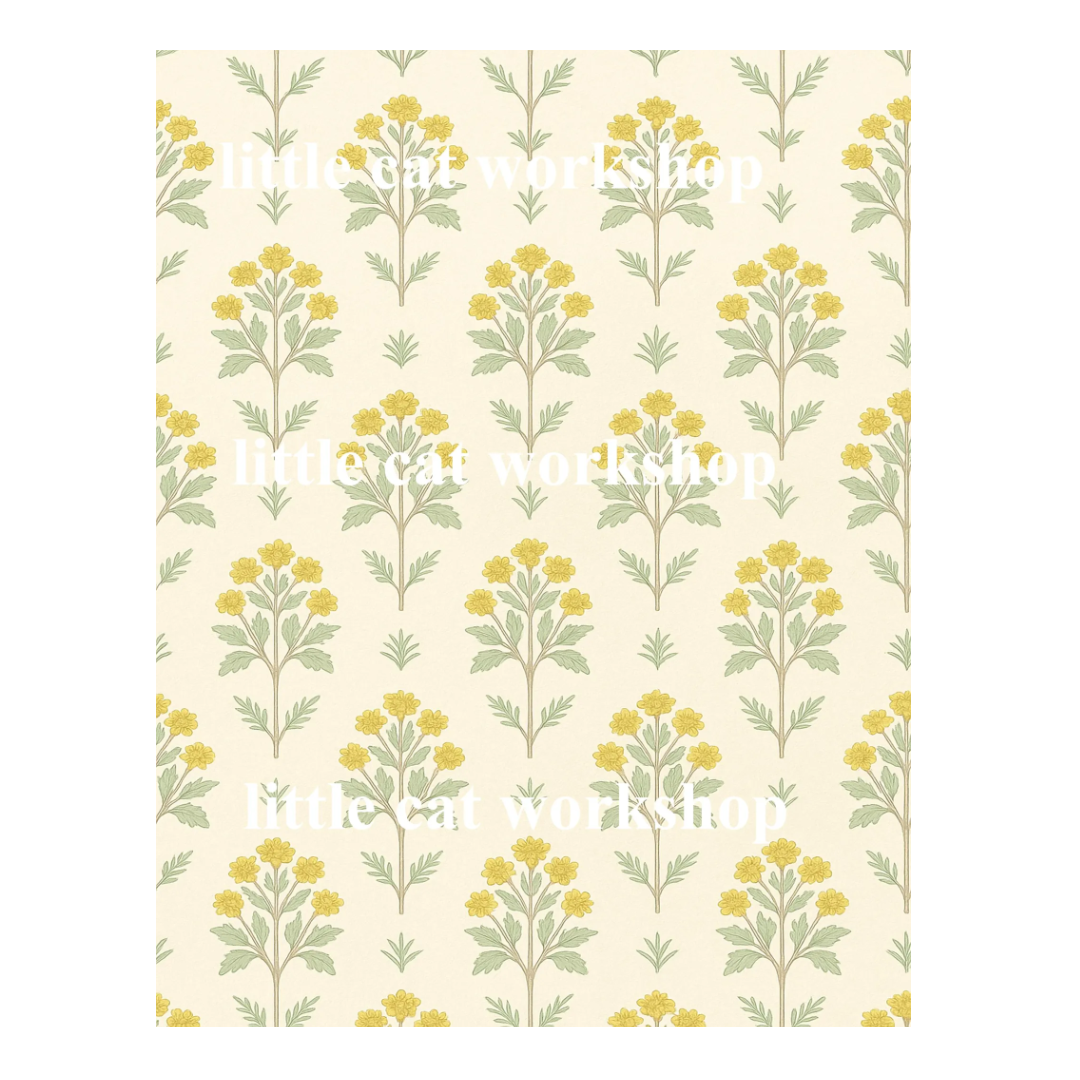 Dollhouse Miniature Yellow Floral Stripe Wallpaper | 1:12 Scale