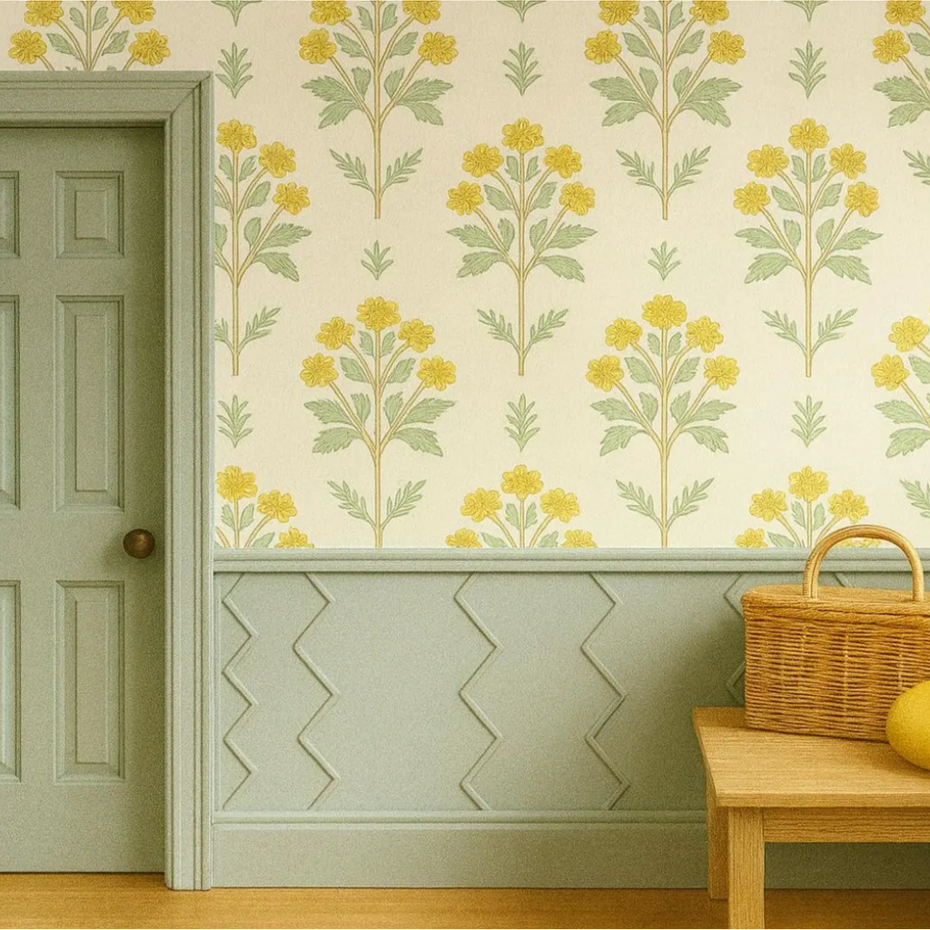 Dollhouse Miniature Yellow Floral Stripe Wallpaper | 1:12 Scale